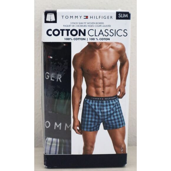 Tommy Hilfiger Men's Sz L Multi Plaid 3-Pk Slim Fit Cotton Classics Woven Boxers - Picture 1 of 6